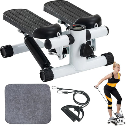 Mini Stepper with LCD, Stepper Stair Exercise Equipment with Resistance Bands& Calories Count,Steppers for Full Body Workout, Black